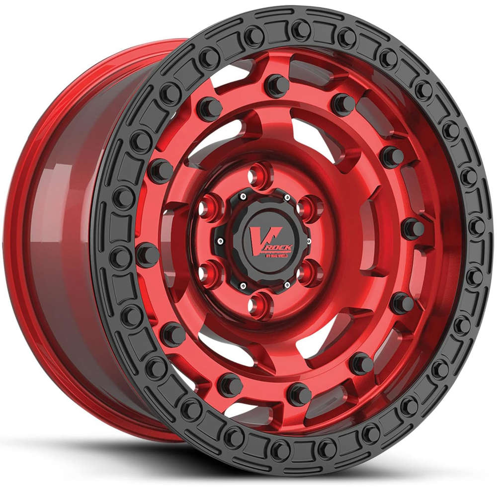 17X8.5 V-ROCK VR18 'STRAFE' JEEP WHEELS CANDY RED WITH BLACK RING